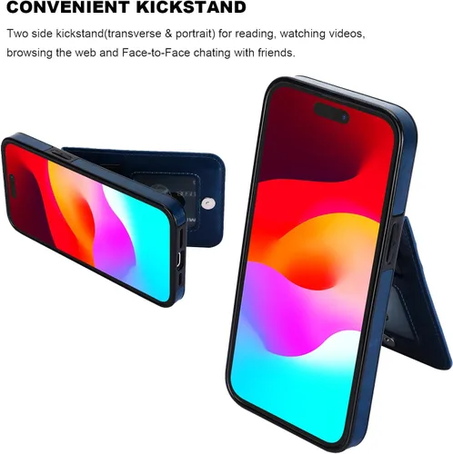 Miniatura 5 de KIHUWEY Compatible con 15 Estuche tipo cartera con soporte para tarjetas de crédito, Tapa Flip de piel premium con cierre magnético y soporte Azul
