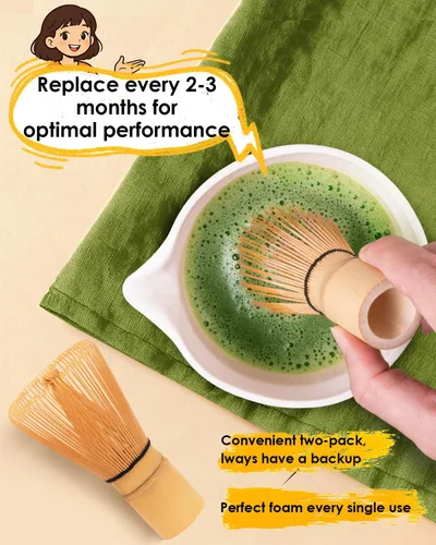Miniatura 2 de Juego de batidor de bambú Matcha con 2 paquetes de batidor de bambú natural 100% Matcha, colador, cuchara para té y cuchara de té, Chasen