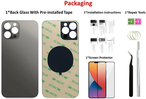 Miniatura 2 de 12 Pro Max - Carcasa trasera de repuesto para iPhone 12Pro Max (6.7 pulgadas) con cinta preinstalada, instrucciones de instalación
