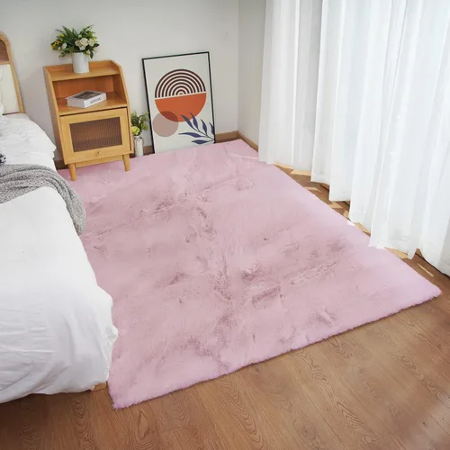 Miniatura 27 de Ghouse Alfombra ultrasuave de pelo sintético de conejo, alfombras lavables a máquina para dormitorio, alfombras esponjosas para sala de estar, Blanco
