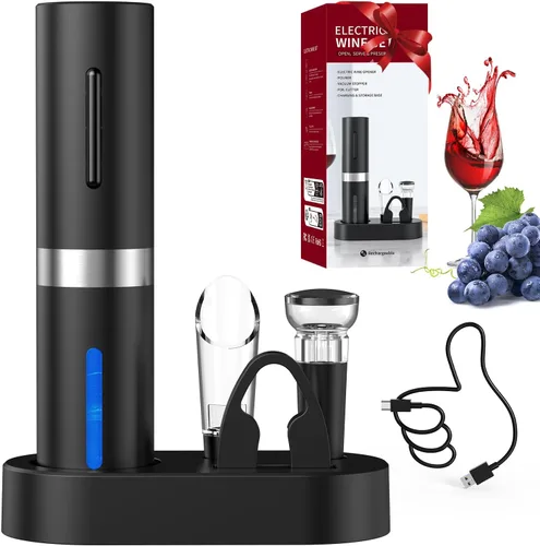 Miniatura 9 de Juego de abridor eléctrico de botellas de vino CIRCLE JOY - Sacacorchos recargable inalámbrico, juego de regalo con base de carga, cortador de papel