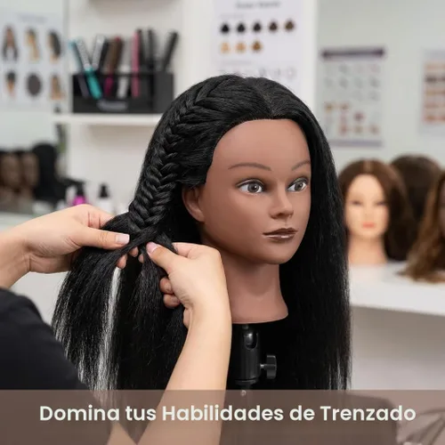 Miniatura 3 de Maniquí de cabello 100% real, de 16 pulgadas, cabeza de entrenamiento, maniquí de cosmetología, para peluquería, práctica, trenzar el cabello
