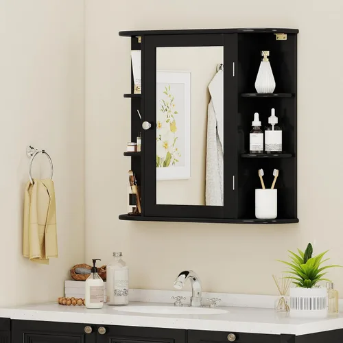 Miniatura 2 de Giantex Armario con espejo de baño, botiquín montado en la pared con puerta de espejo y 4 estantes interiores, 6 estantes abiertos, accesorios