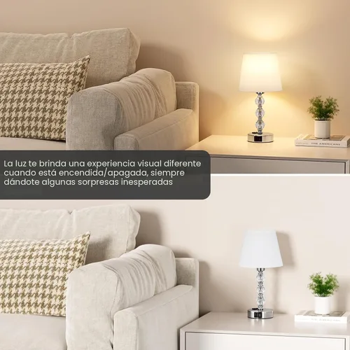 Miniatura 5 de Lámpara de mesa, de cristal, regulable de 3 vías, con 2 puertos de carga USB, de 17.7 pulgadas de alto con moderna pantalla, lámpara de cama