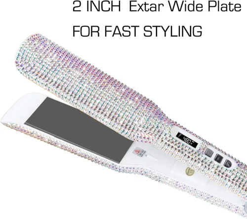 Miniatura 8 de DORISILK Crystal Diamond - Plancha de pelo de titanio, plancha plana de diamantes de imitación de 2 pulgadas, plancha alisadora de doble voltaje