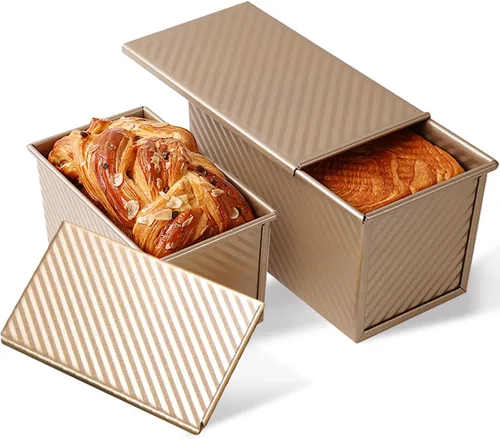 Miniatura 8 de Molde pequeño Pullman para pan con tapa, capacidad de masa de 0.5 libras, mini molde para tostadas de acero al carbono para hornear pan