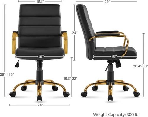 Miniatura 3 de Topeakmart Silla de escritorio de oficina Silla ejecutiva de cuero sintético ajustable con marco dorado asiento negro Negro y dorado
