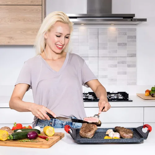 Miniatura 5 de Moss & Stone Sartén Cuadrada para Parrilla para Cocinar en Interiores, Sartén de Freír de 9.5 Pulgadas de Cobre Antiadherente para Saltear y Freír