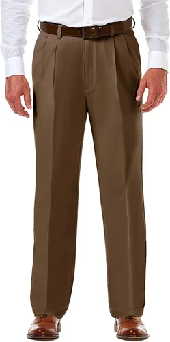 Haggar Cool 18 Pro Classic Fit - Pantalones de cintura expandible, plisados, con frente oculto, tamaño regular y grande y alto