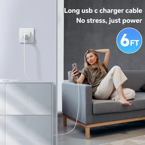 Miniatura 7 de Cargador rápido para carga de teléfono i, [certificado MFi] para cargador i.Phone, cargador USB C 3.0 PD con USB C de 6 pies para cable Liightning