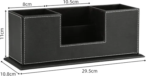 Miniatura 3 de KINGFOM Organizador de escritorio para suministros de oficina, caja de almacenamiento de piel sintética, 4 compartimentos divididos para bolígrafos