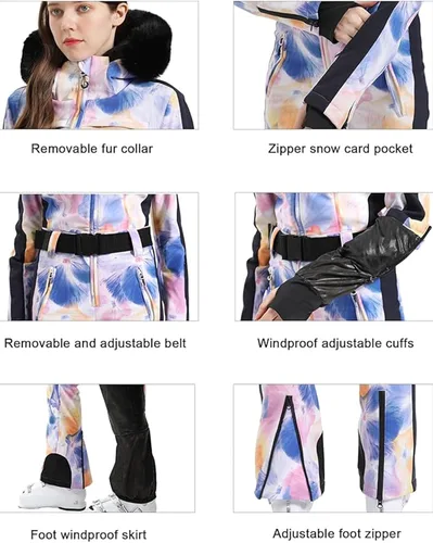 Miniatura 10 de GSOU SNOW Traje de esquí para mujer, traje de nieve de una pieza, para snowboard, delgado, aislante, impermeable, resistente al viento