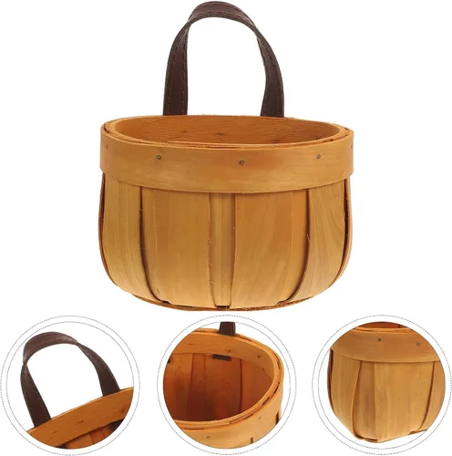 Miniatura 9 de Homoyoyo Cesta de frutas colgante cesta de mimbre tejida a mano cesta de almacenamiento de madera portátil colgante de pared cesta de flores