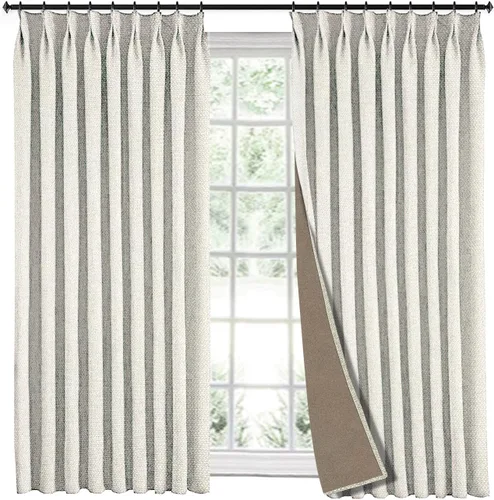 Cortinas beige para sistema de pista, cortinas de lino sintético plisadas, 85% opacas, con aislamiento térmico personalizado, cortinas de protección