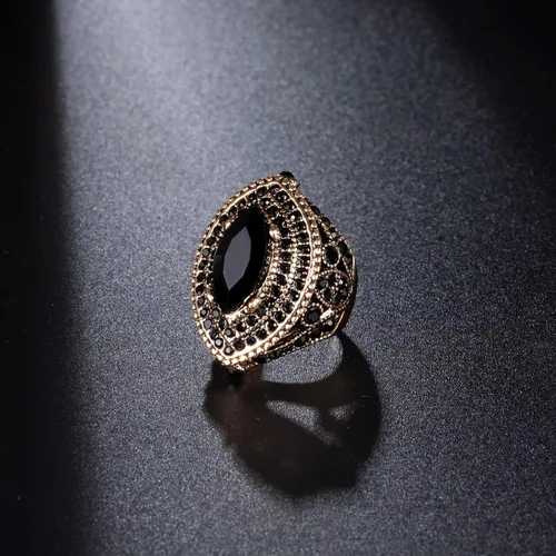 Miniatura 2 de Anillo de mujer - 1.260 in de gran tamaño chapado en oro antiguo estilo turco negro piedra preciosa anillo vintage joyería de las mujeres J0769BLK