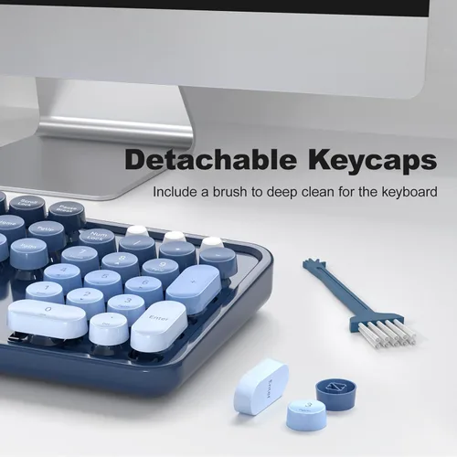Miniatura 20 de KNOWSQT Combo de teclado y ratón inalámbrico, teclados lindos de tamaño completo estilo máquina de escribir 2.4G azul colorido - receptor USB Plug