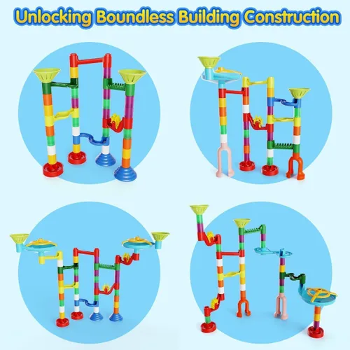 Miniatura 5 de Ifollower Kit de carrera de mármol, 110 piezas de juego de laberinto de mármol, juguetes de construcción para niños, juego de carreras de pista