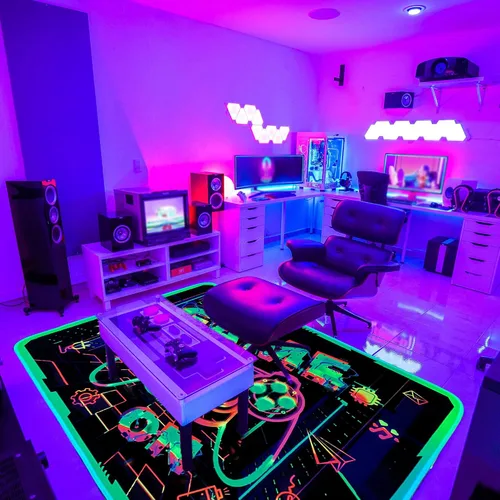 Miniatura 6 de Alfombra de área de juegos con luz negra para decoración de dormitorio, alfombra estampada de juegos, alfombra gamer que brilla en la luz negra