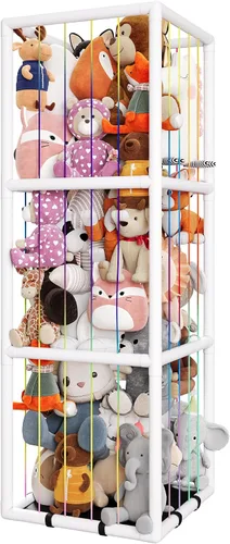 Miniatura 9 de Zoológico de almacenamiento de animales de peluche, jaula de animales de peluche de tubo de PVC de 58 pulgadas de alto, estante extra grande