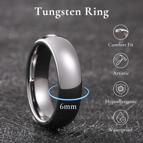 Miniatura 114 de King Will Alianza de boda de carburo de tungsteno para hombres y mujeres, anillos de promesa para parejas abovedados de alto pulido
