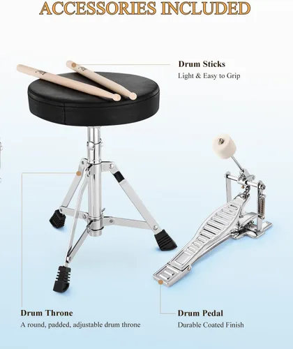 Miniatura 6 de Eastar Batería de 14'' para Niños Principiantes, 3 Piezas con Bombo Tom Snare, Trono Ajustable, Platillo, Pedal y Dos Pares de Baquetas, Metálico