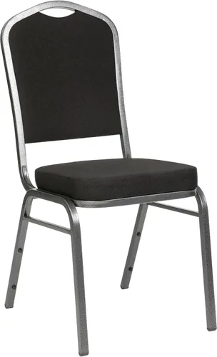 Miniatura 21 de Flash Furniture HERCULES Series - Silla apilable para banquetes con respaldo de corona en tela negra con estampado, marco de vena plateada Tela