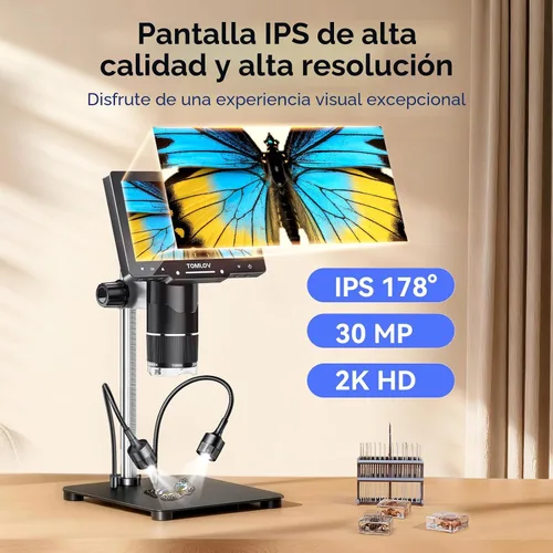 Miniatura 7 de TOMLOV TriL107 Microscopio digital de 3 lentes: Lupa de microscopio de monedas HDMI de 7 "2500X 2K para visión completa de monedas con pantalla IPS