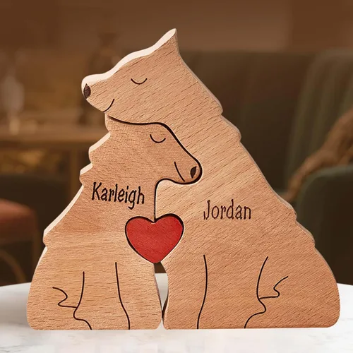 Miniatura 22 de Rompecabezas de oso de madera personalizado con apellidos de 1 a 8 familiares, escultura personalizada con nombre de familia, ideal para Navidad
