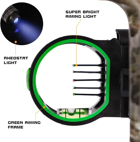 Miniatura 2 de LWANO Mira de arco de 5 pines con luz de reóstato y diseño de montaje reversible