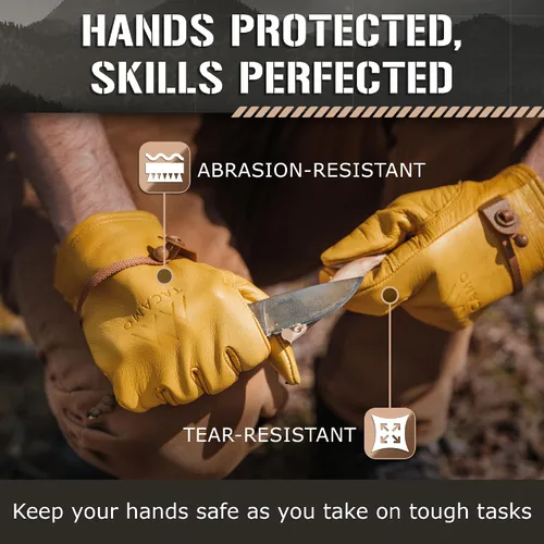 Miniatura 6 de Guantes de trabajo de cuero resistentes para hombres y mujeres - Guantes de jardinería de cuero de vaca 100% amarillo