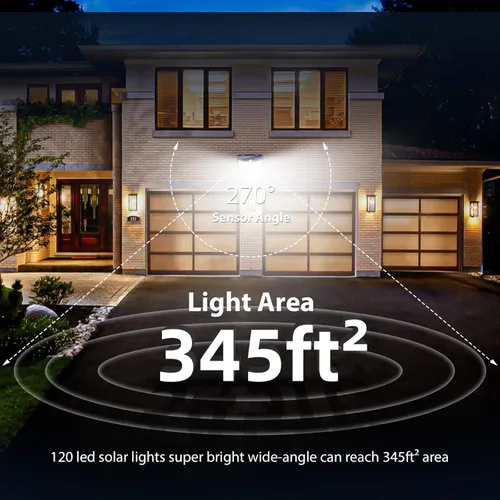 Miniatura 6 de HMCITY Luces solares para exteriores, 120 LED con 3 modos de iluminación, luces de pared con sensor de movimiento, IP65, impermeable, alimentadas