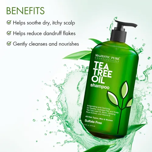 Miniatura 3 de Majestic Pure Champú de Árbol de Té para Hombres y Mujeres - 16 onzas líquidas - Fórmula Hidratante Combate la Caspa, Piojos y Cuero Cabelludo