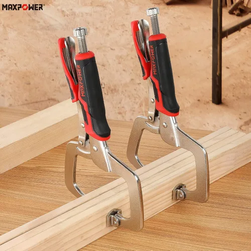 Miniatura 7 de MAXPOWER Juego de abrazaderas de bloqueo en C de 11 pulgadas, 2 unidades de abrazadera de cara metálica con almohadillas giratorias planas grandes