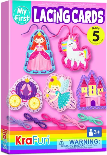 Miniatura 13 de KRAFUN My First - Tarjetas de cordones para niñas de 3 años en adelante, 10 proyectos holográficos de princesa unicornio de artes y manualidades