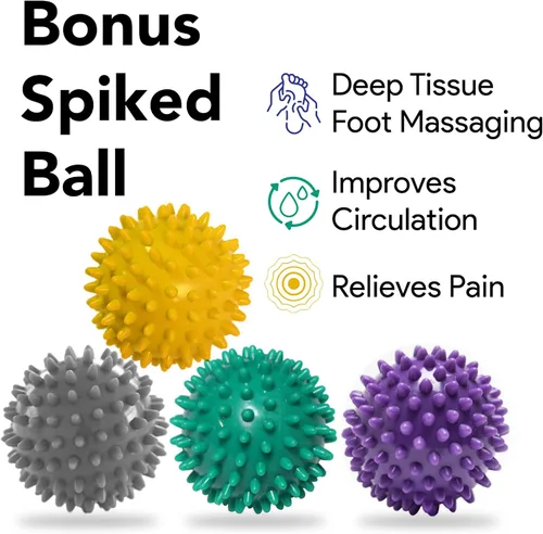 Miniatura 5 de ProHeal Balancín de pie rosa para aliviar la fascitis plantar, estirador de pantorrillas con masajeador de bola con pinchos, tendinitis de Aquiles