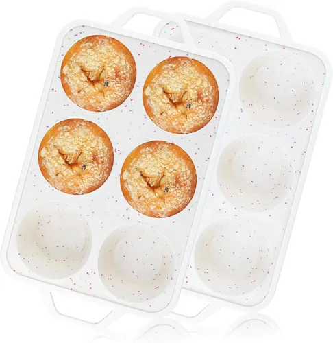 Miniatura 12 de Vinino Molde de silicona en forma de corazón para magdalenas con marco reforzado de metal, paquete de 1 molde para cupcakes, molde de silicona