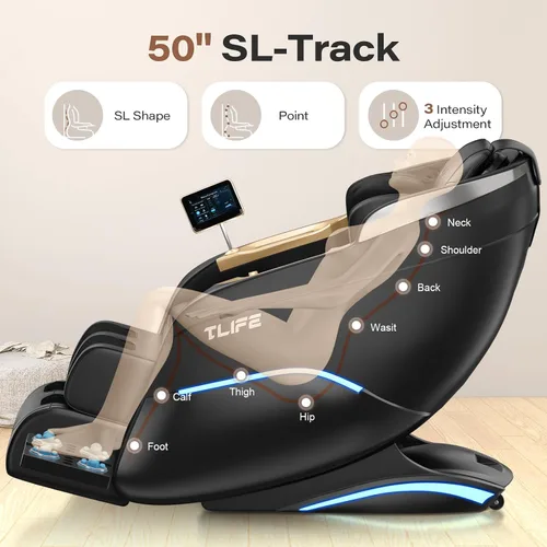 Miniatura 6 de TLIFE Silla de masaje de cuerpo completo, reclinable de gravedad cero de 160° con escaneo corporal, silla de masaje Shiatsu SL-Track de 50 pulgadas