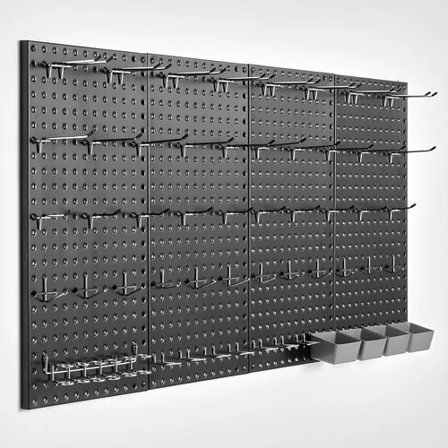 Miniatura 10 de VEVOR Paneles de metal con clavijas, tablero perforado de 24" x 12", 2 paneles, organizador de pared resistente con accesorios, para sala de estar