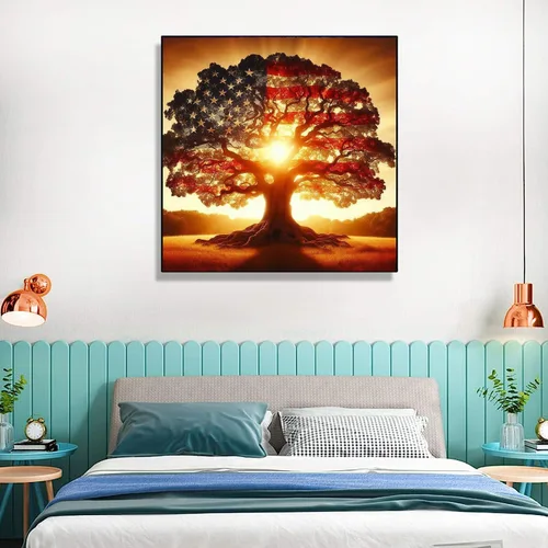 Miniatura 3 de SOTYIOO Kits de arte de diamantes para adultos. Kit de pintura de diamante de árbol americano para adultos, arte de gemas redondas 5D, puntos