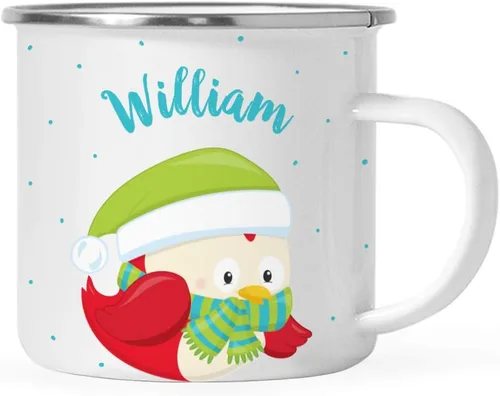 Miniatura 21 de Andaz Press Taza de café de acero inoxidable con nombre personalizado de 11 onzas para niños, diseño de búho azul festivo, 1 paquete, taza