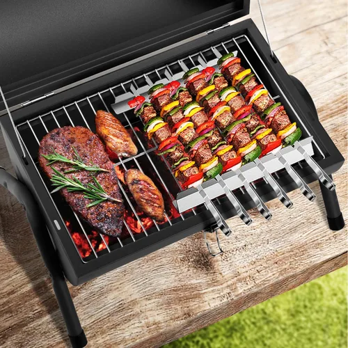 Miniatura 3 de DNKMOR NEGRO - Parrilla de carbón portátil, ahumador de barbacoa al aire libre, parrilla pequeña para cocinar al aire libre, patio trasero