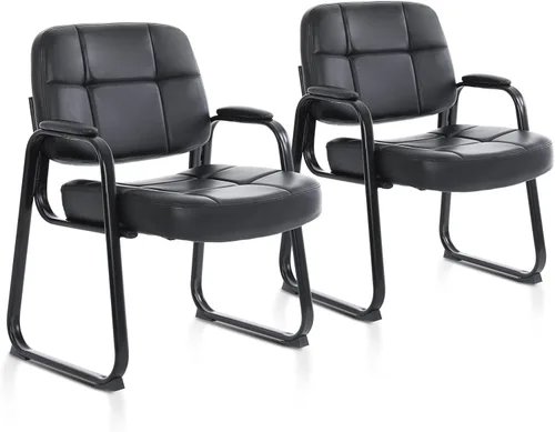 CLATINA Juego de 2 sillas grandes y altas para sala de espera de 400 libras, silla de recepción de oficina de cuero, sin ruedas, con respaldo, Base