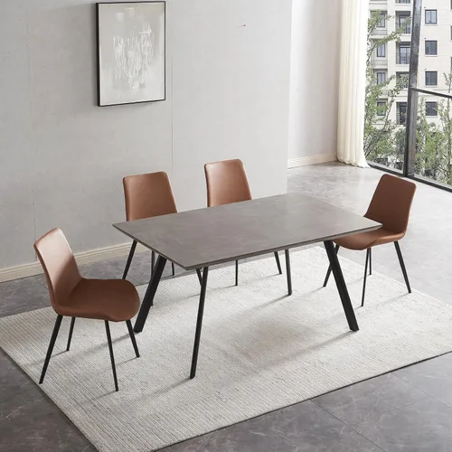 Miniatura 38 de ZckyCine Conjunto moderno de mesa de comedor de 5 piezas con mesa rectangular de madera y 4 sillas tapizadas en cuero, capacidad para 4 personas