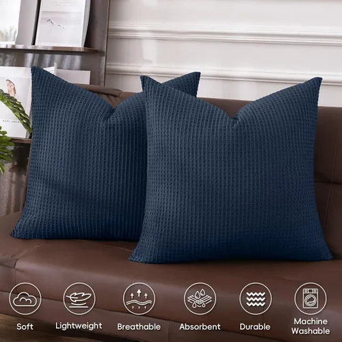 Miniatura 3 de PHF - Fundas de almohada 100% algodón con tejido gofre europeo, 26 x 26 pulgadas, sin relleno, paquete de 2 unidades, elegantes fundas decorativas