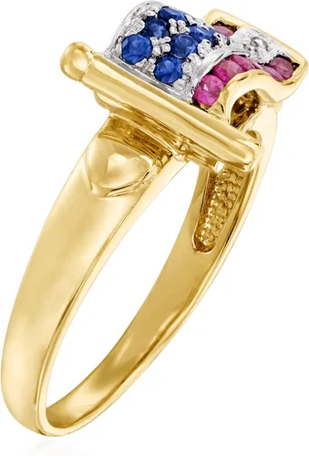 Miniatura 3 de Ross-Simons 0.20 ct. t.w. Ruby and .16 ct. t.w. Sapphire American Flag Ring With Diamond Accents in 18kt Gold Over Sterling
