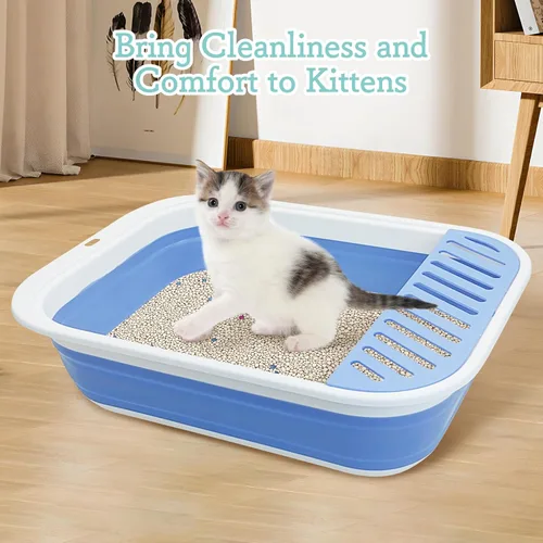 Miniatura 7 de Fhiny Caja de Arena para Gatos Portátil Caja de Arena Poco Profunda 17.7"x13.4"x4.9" Inodoro Plegable para Gatos con Pala Bandeja Abierta