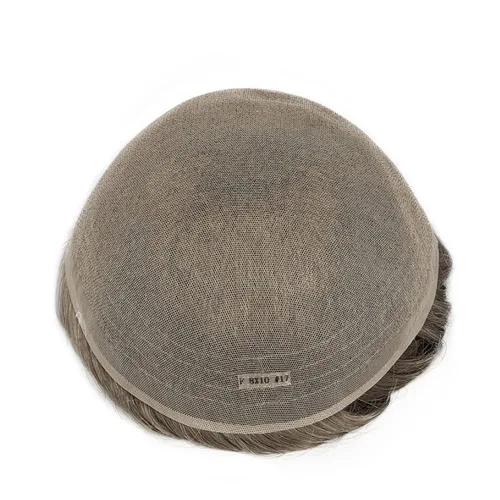 Miniatura 3 de Tupé para hombre 100% cabello humano real europeo de 8 x 10 pulgadas, gorra base súper suave y transpirable, encaje francés completo de densidad #17