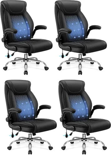 Miniatura 13 de Silla de oficina, silla de escritorio ergonómica grande y alta, silla ejecutiva de cuero para computadora con soporte lumbar ajustable, cómoda silla
