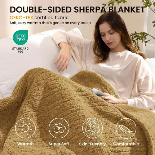 Miniatura 2 de Heated Blanket Electric Blanket Queen - Fast Heating Blanket Throw Dual Control Double Sided Sherpa with 10 Heating Levels & 2-10 Hours Auto Off