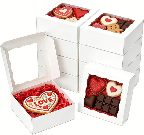 Miniatura 9 de XINHPKGG - 20 cajas para galletas de 6 x 6 x 2,5 pulgadas, cajas de panadería con ventana, caja de regalo para fresas cubiertas de chocolate